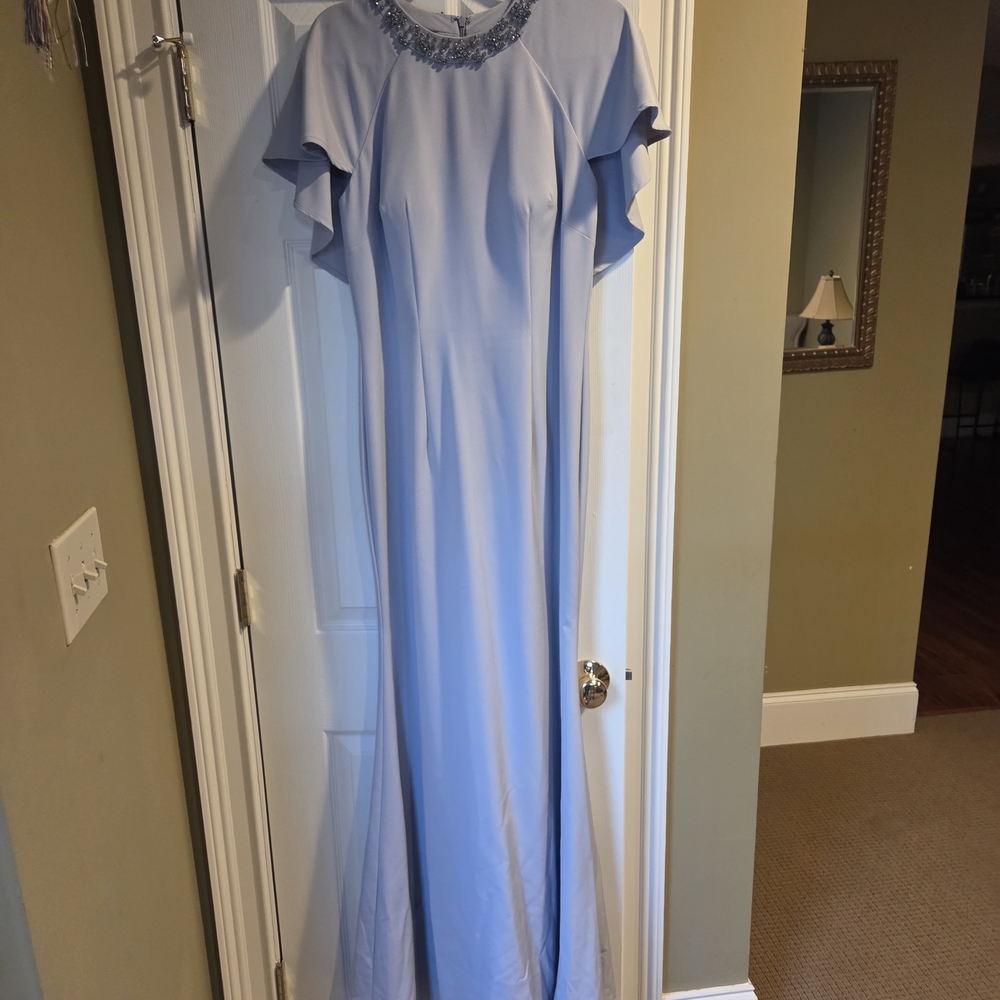 JS Collections Light gray Maxi Dress with flutter sleeve and mini cape